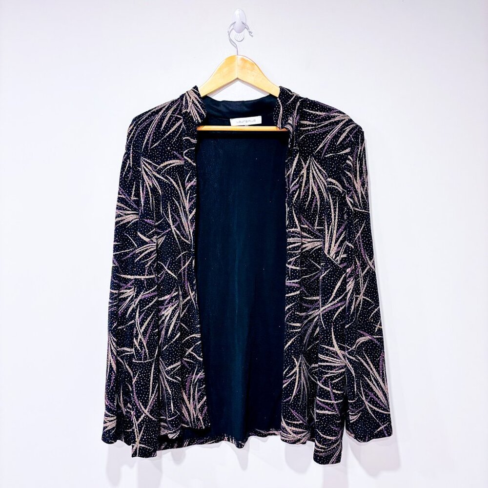 LAURA Black Purple Sparkle Chic Open Front‎ Cardigan | 1X *